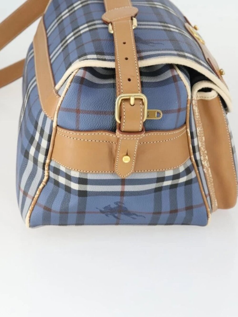 Burberrys Nova Check Shoulder Bag PVC Blue Gold Auth BA9593 - Picture 6 of 15